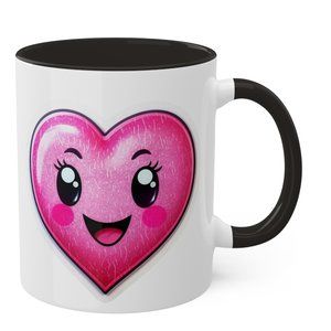 Hear Ceramic Mug Pink Heart Cup for her Pink Black Blue Handmade